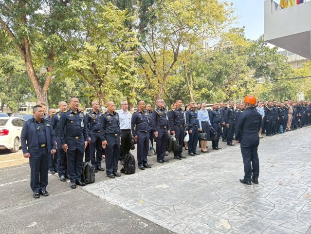 การซ้อมแผนการปฏิบัติเมื่อเกิดอัคคีภัยในพื้นที่ วิทยาลัยการทัพอากาศ กรมยุทธศึกษาทหารอากาศ